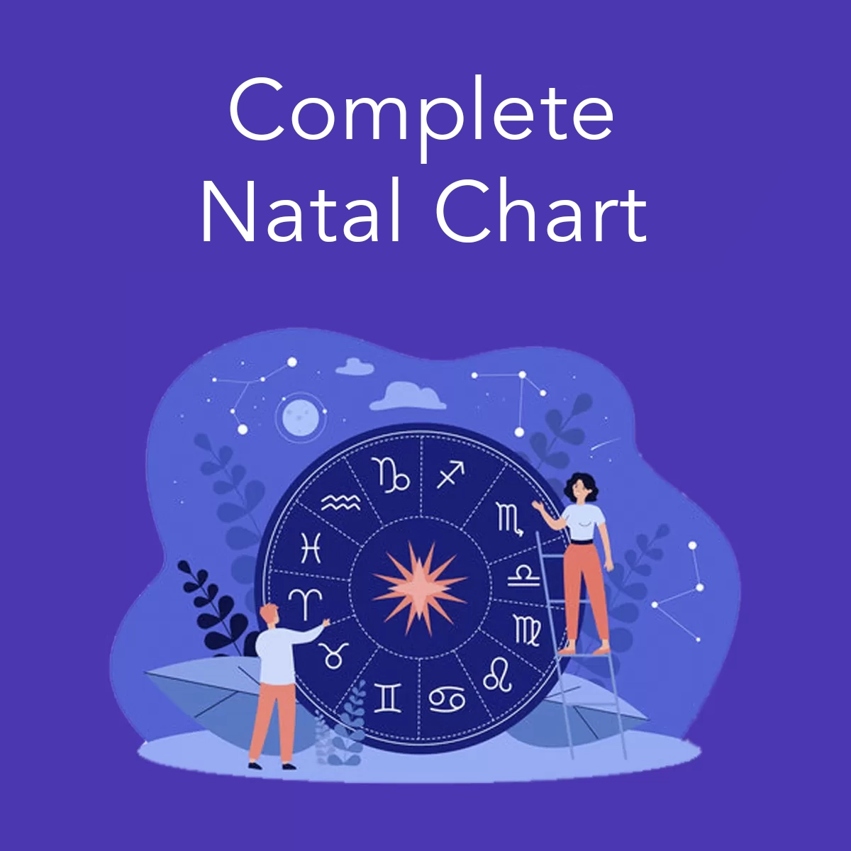 Example of a complete birth chart showing planetary positions and astrological houses